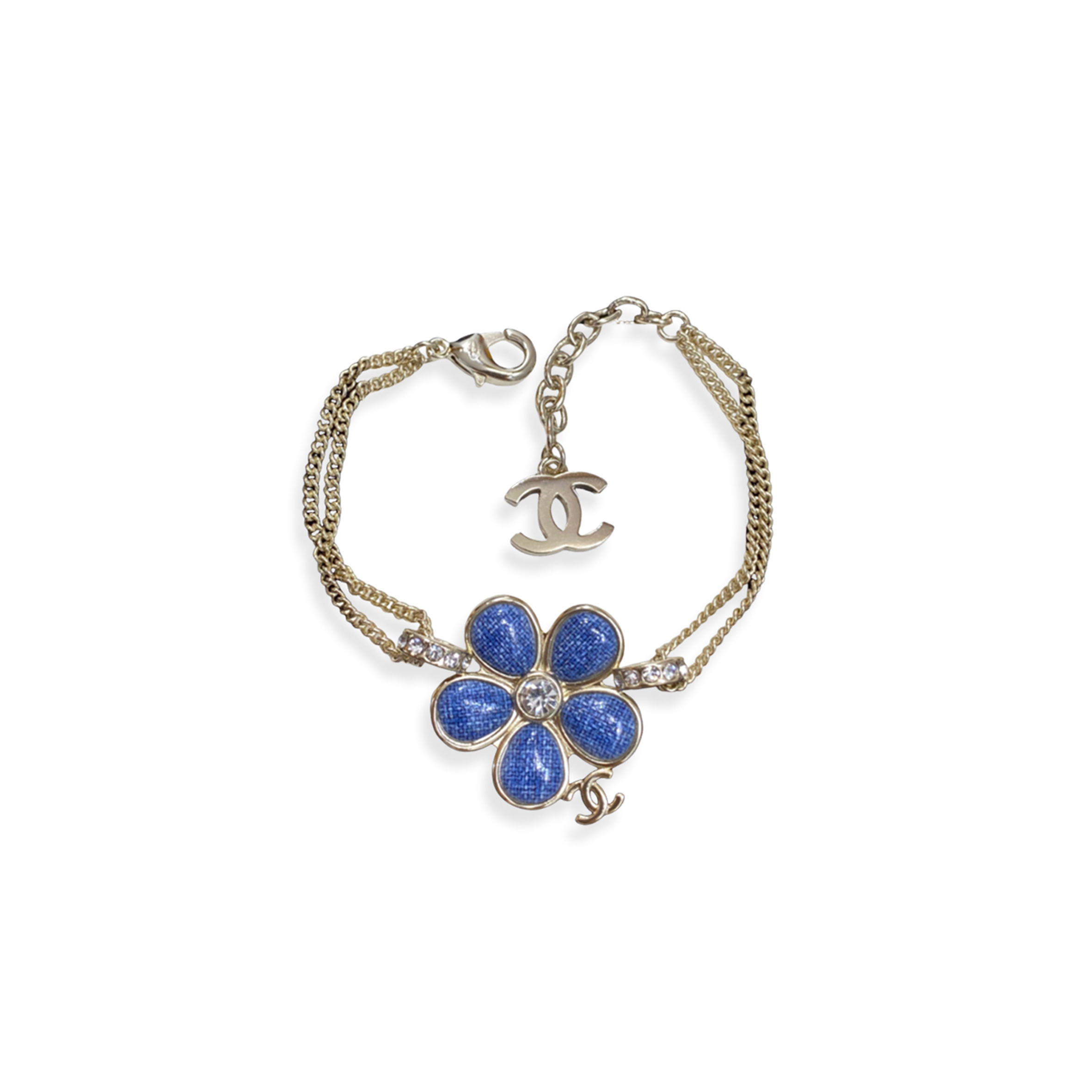 CHANEL BLUE FLOWER GOLD BRACELET 